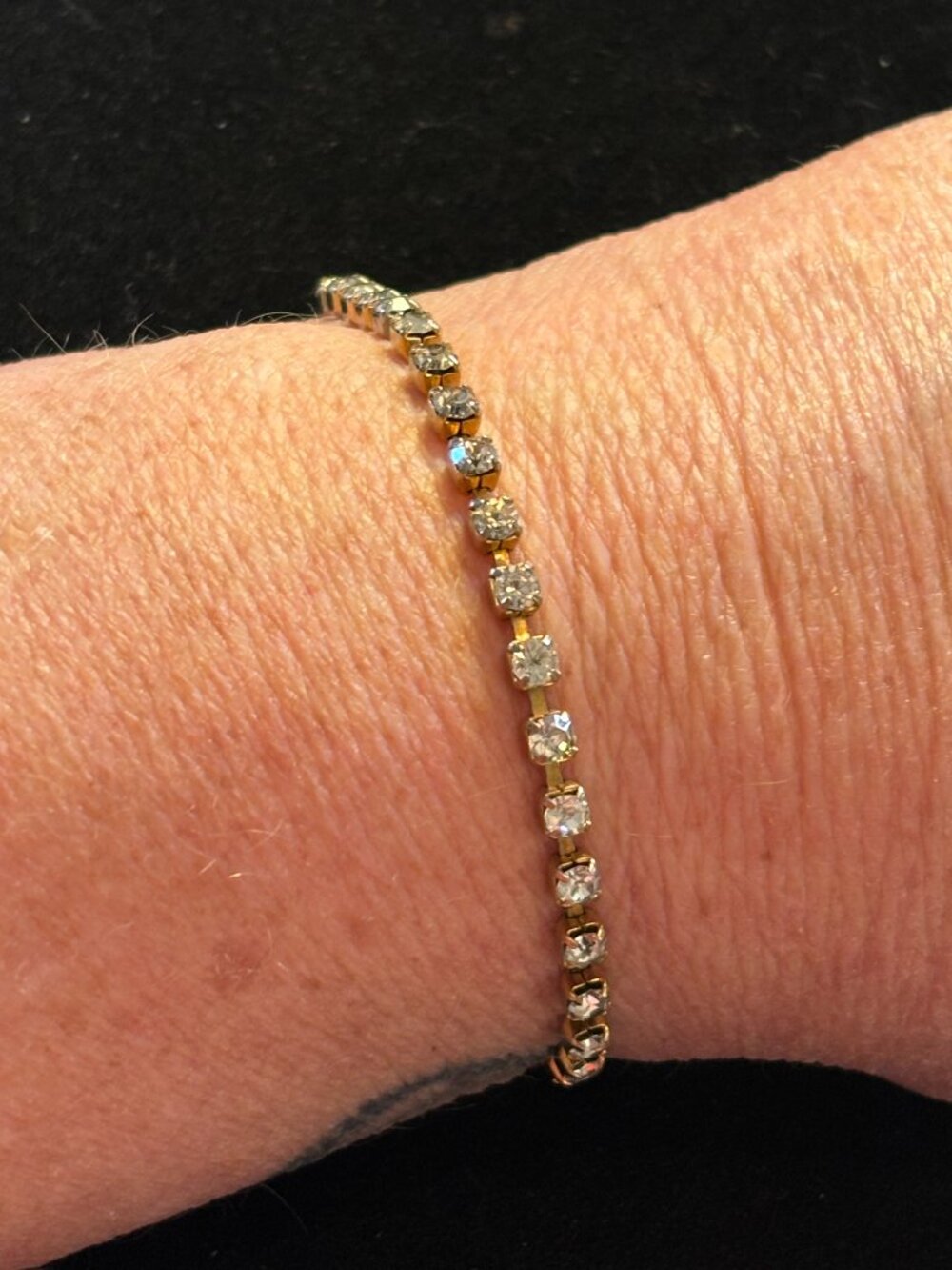 Vintage Gold Tone Cup Chain Rhinestone Tennis Bracelet